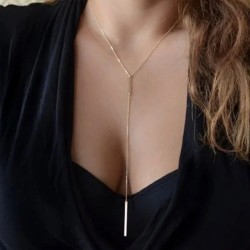 Long Y-shaped necklace with open chest chain and titanium steel gold-plated