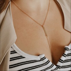 Long Y-shaped necklace with open chest chain and titanium steel gold-plated