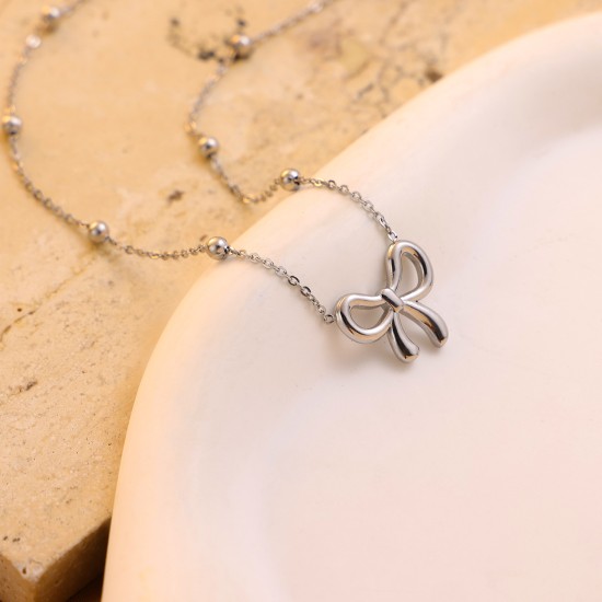 Bow steel ball chainsteel pendant necklace