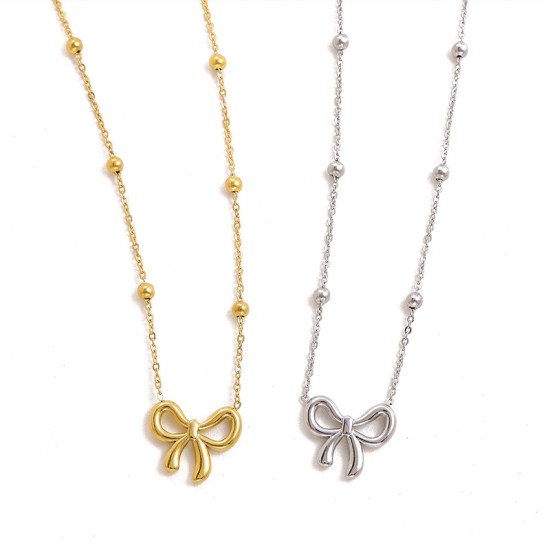 Bow steel ball chainsteel pendant necklace