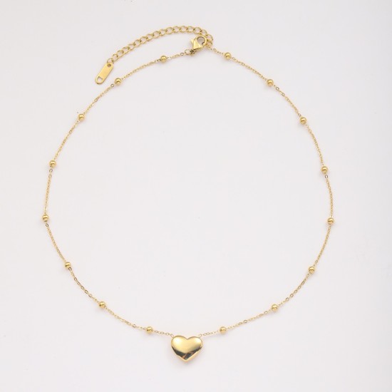 Heart shaped titanium steel oil drop necklace with stone inlay
