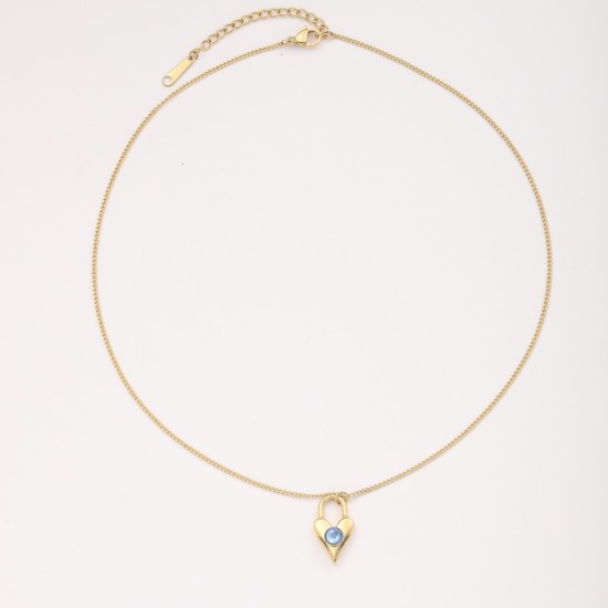 Heart shaped titanium steel oil drop necklace with stone inlay