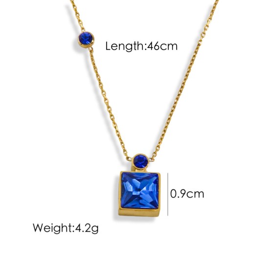 Seven colored square crystal diamond steel necklace