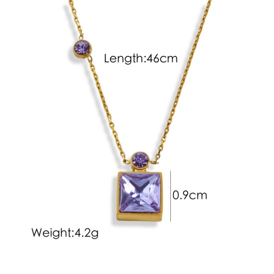 Seven colored square crystal diamond steel necklace