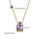 Seven colored square crystal diamond steel necklace