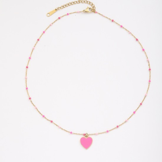 Heart shaped titanium steel oil drop necklace with stone inlay