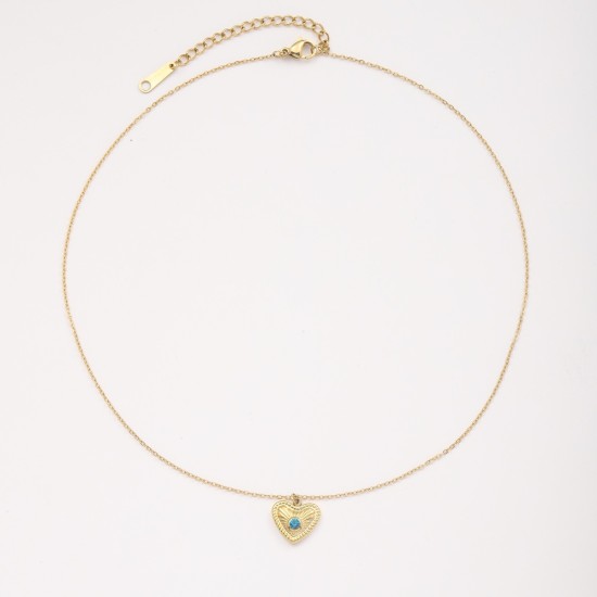 Heart shaped titanium steel oil drop necklace with stone inlay