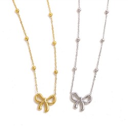 Bow steel ball chainsteel pendant necklace