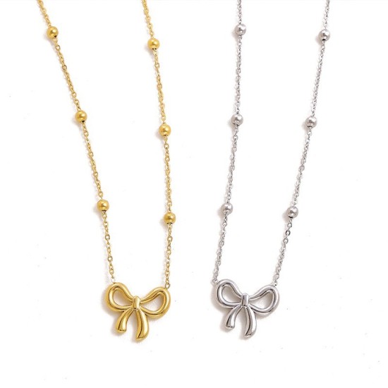 Bow steel ball chainsteel pendant necklace