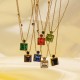 Seven colored square crystal diamond steel necklace