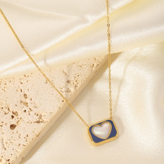 Heart shaped titanium steel oil drop necklace with stone inlay