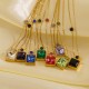 Seven colored square crystal diamond steel necklace
