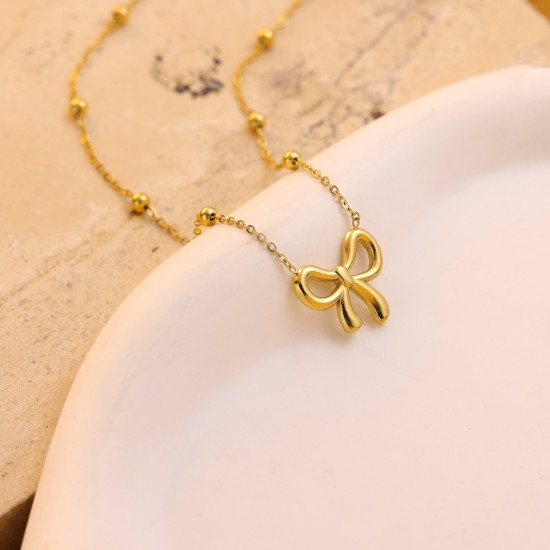 Bow steel ball chainsteel pendant necklace