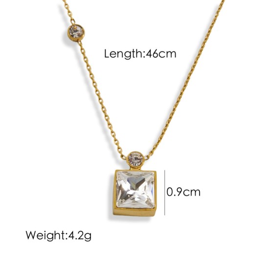 Seven colored square crystal diamond steel necklace