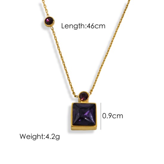 Seven colored square crystal diamond steel necklace