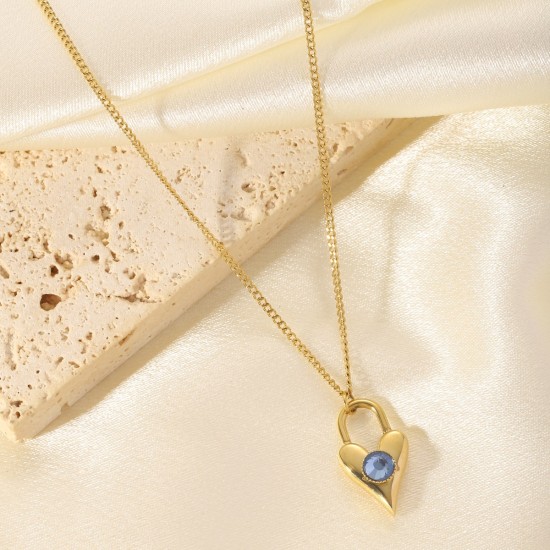 Heart shaped titanium steel oil drop necklace with stone inlay