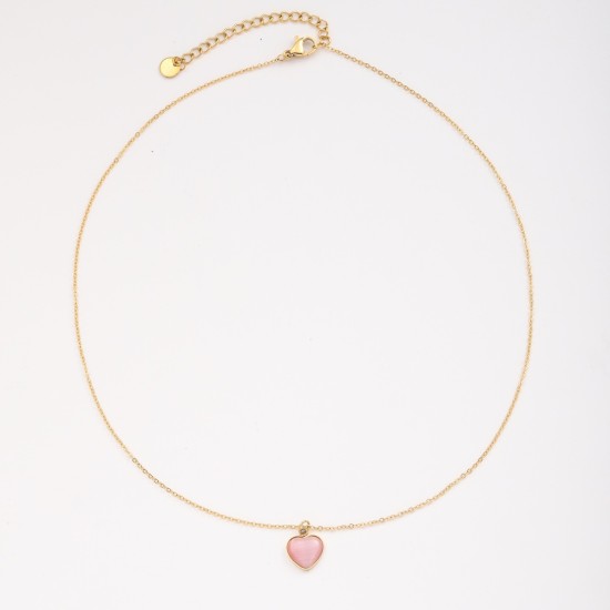 Heart shaped titanium steel oil drop necklace with stone inlay