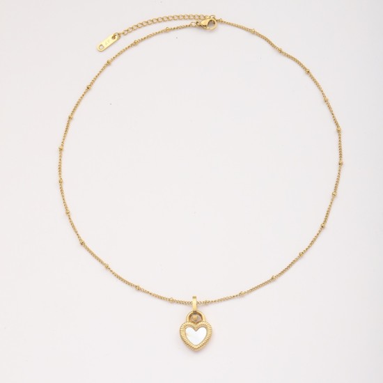 Heart shaped titanium steel oil drop necklace with stone inlay