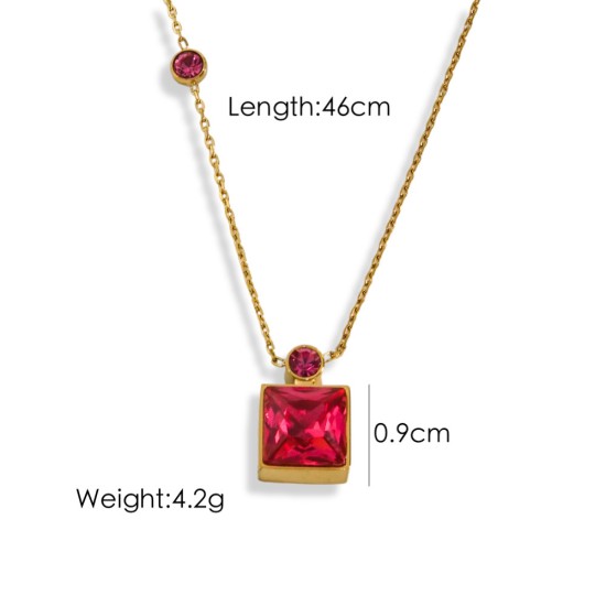 Seven colored square crystal diamond steel necklace