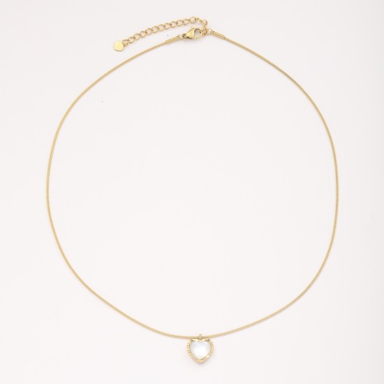 Heart shaped titanium steel oil drop necklace with stone inlay