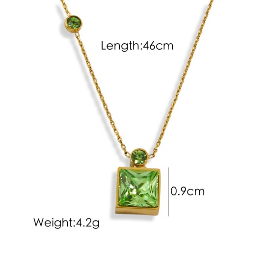 Seven colored square crystal diamond steel necklace
