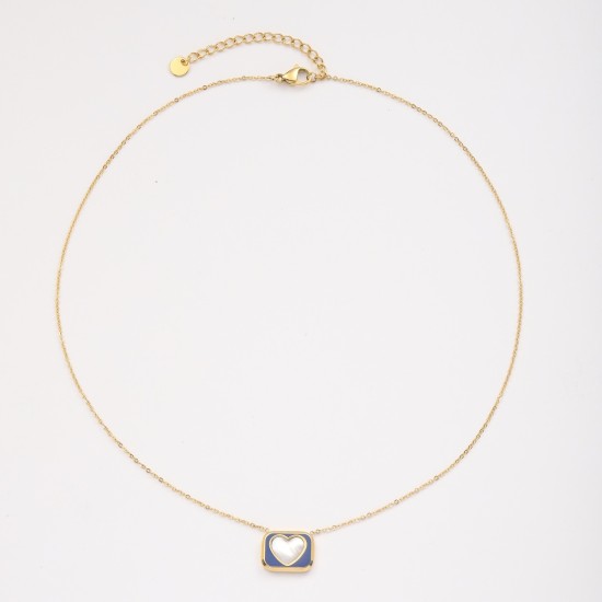 Heart shaped titanium steel oil drop necklace with stone inlay