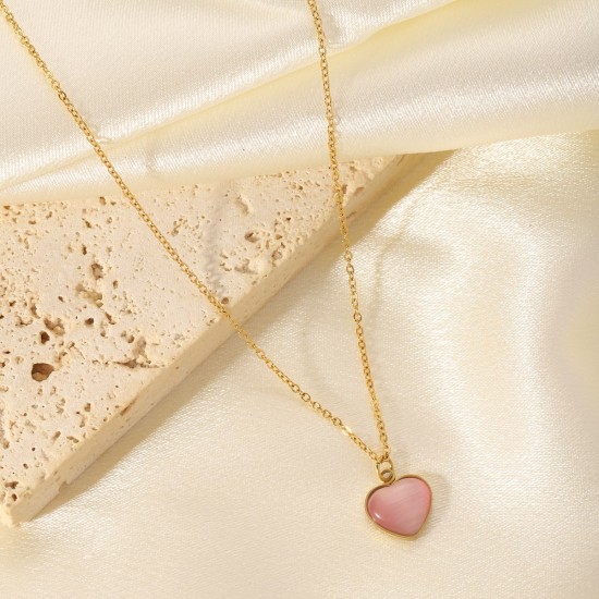 Heart shaped titanium steel oil drop necklace with stone inlay