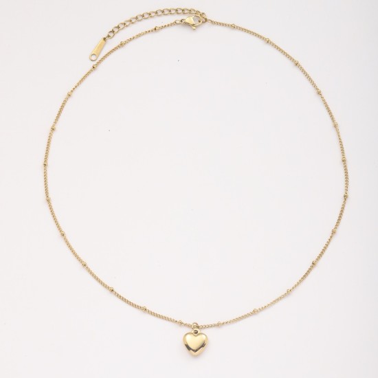 Heart shaped titanium steel oil drop necklace with stone inlay