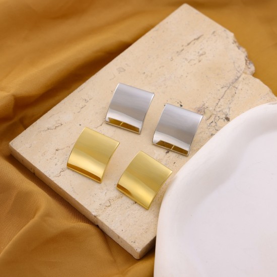 Curved square earrings titanium steel electroplated polished earrings