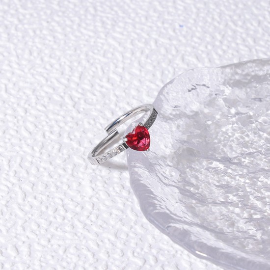 Peach Heart Zircon Claw Set Stone Open Ring