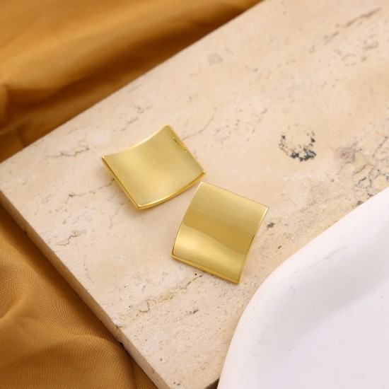 Curved square earrings titanium steel electroplated polished earrings