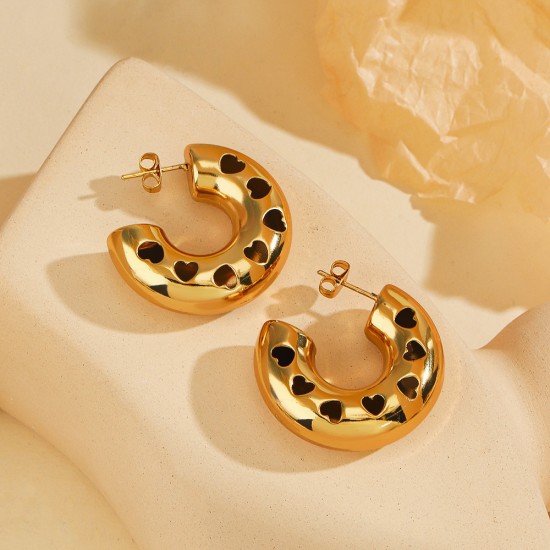 Hollow heart circular ear ring titanium steel C-shaped