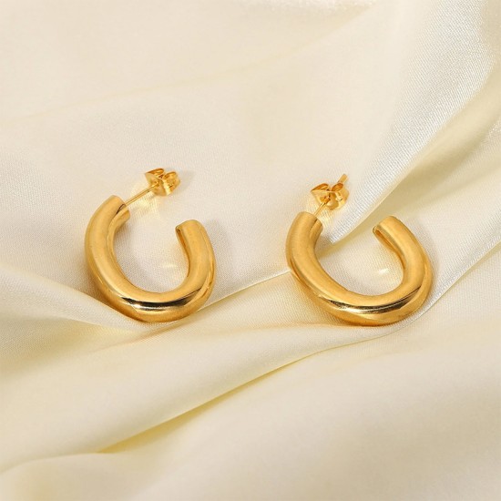 Elliptical C-shaped hollow circular steel earrings