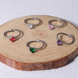 Peach Heart Zircon Claw Set Stone Open Ring