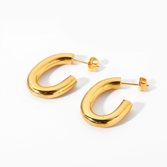 Elliptical C-shaped hollow circular steel earrings