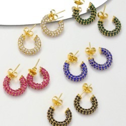 Steel gold-plated earrings with colorful full diamond earrings