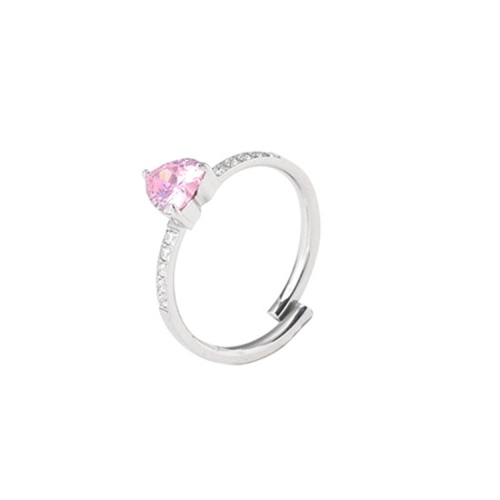 Peach Heart Zircon Claw Set Stone Open Ring