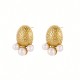 Goose egg oval hammer patterned pearl steel earrings