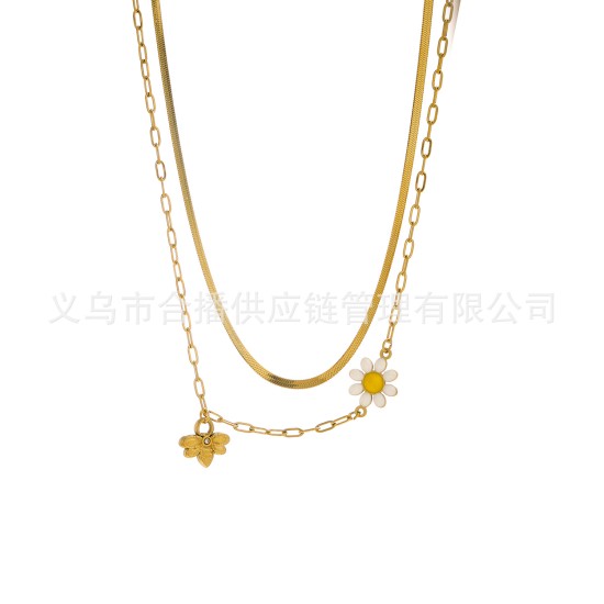 Little Bee Flower Titanium Steel Electroplated Drip Oil Color Necklace