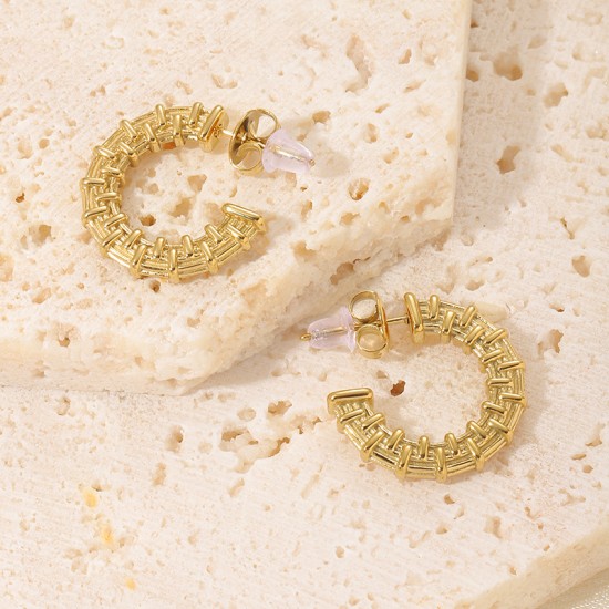 C-type earrings titanium steel plated with 14K gold