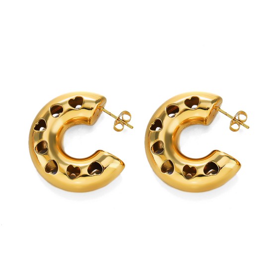 Hollow heart circular ear ring titanium steel C-shaped