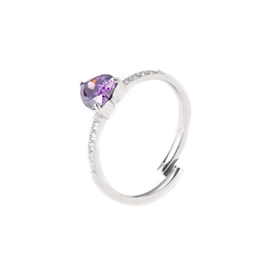 Peach Heart Zircon Claw Set Stone Open Ring