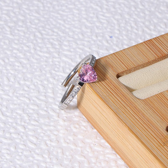 Peach Heart Zircon Claw Set Stone Open Ring