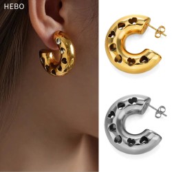 Hollow heart circular ear ring titanium steel C-shaped