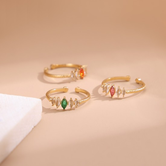 Stainless steel colored zircon open ring