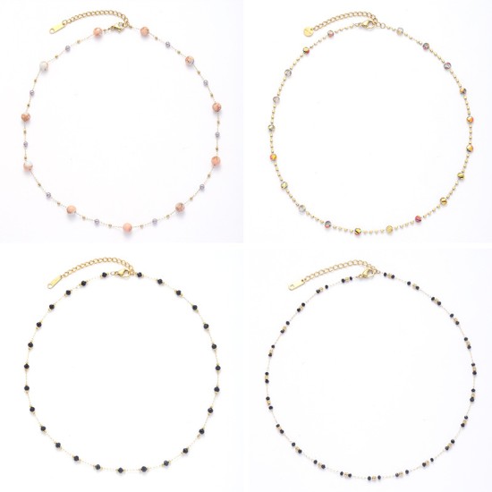 Crystal natural stone stainless steel bead chain