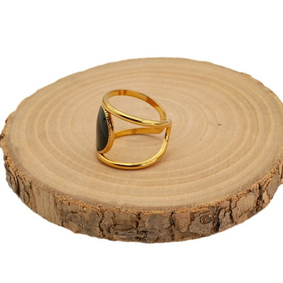 Black circular oval stainless steel ring