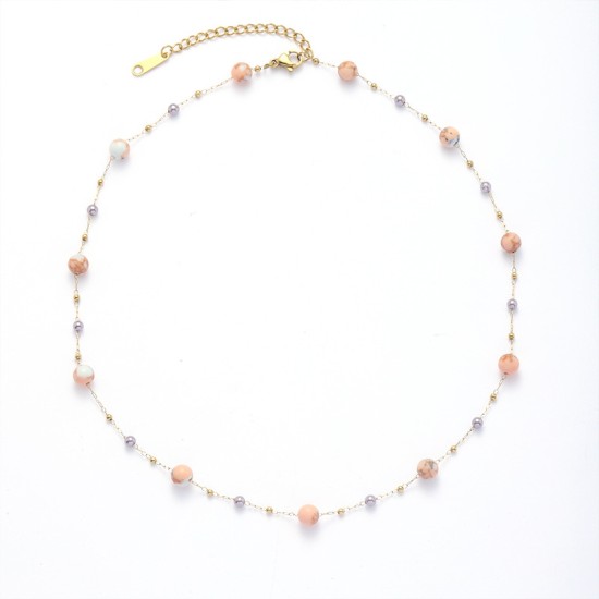 Crystal natural stone stainless steel bead chain