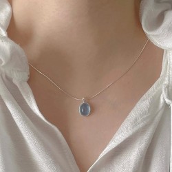 Elliptical Moonstone Stainless Steel Necklace