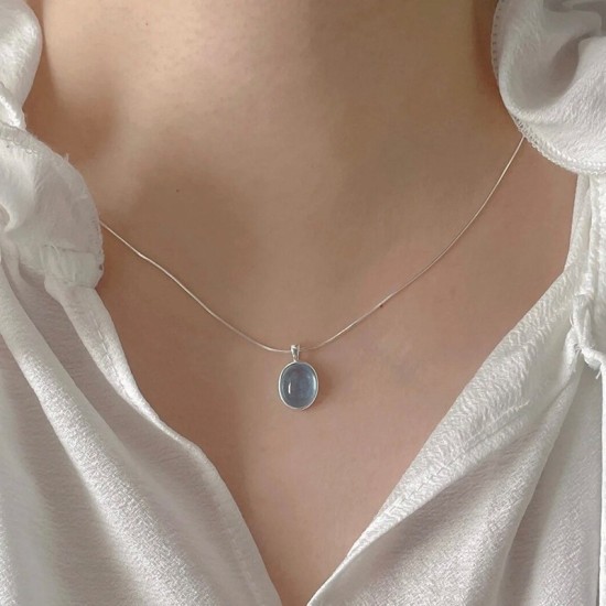 Elliptical Moonstone Stainless Steel Necklace